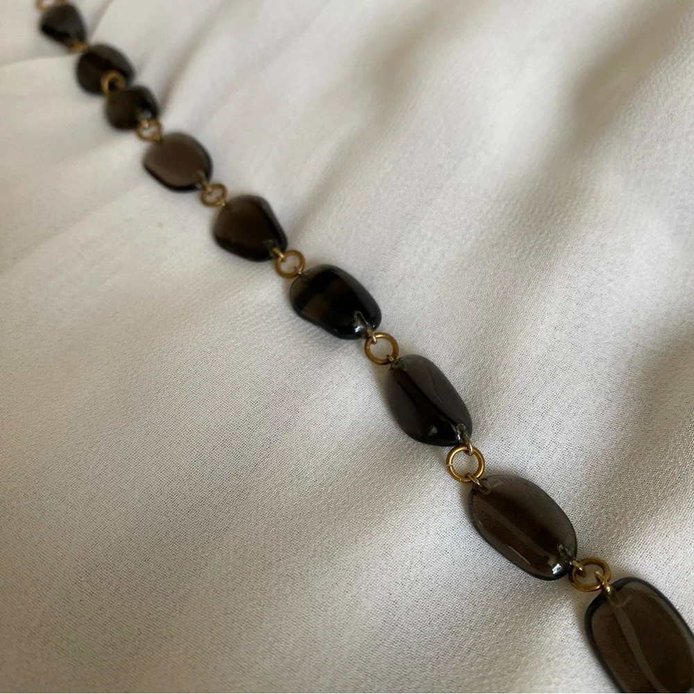 Vintage Smoky Brown Quartz Glass Bead Bracelet – Gold Chain Link